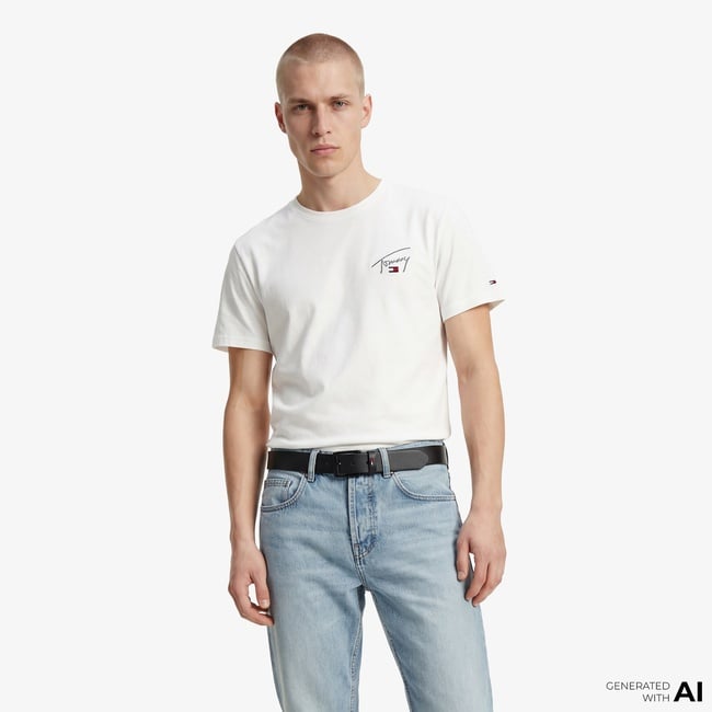  Tommy Hilfiger Signature Erkek Beyaz T-Shirt