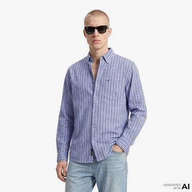  Tommy Hilfiger Twill Erkek Mavi Gömlek