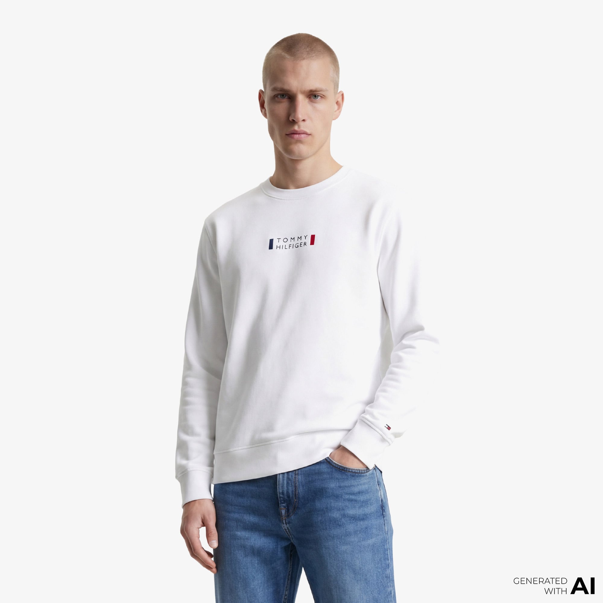  Tommy Hilfiger Brand Love Graphic Erkek Beyaz Sweatshirt