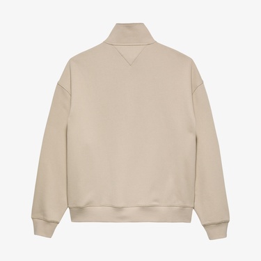  Tommy Hilfiger Jeans 90s Script Rib Fleece 1/4 Zipped Erkek Bej Sweatshirt