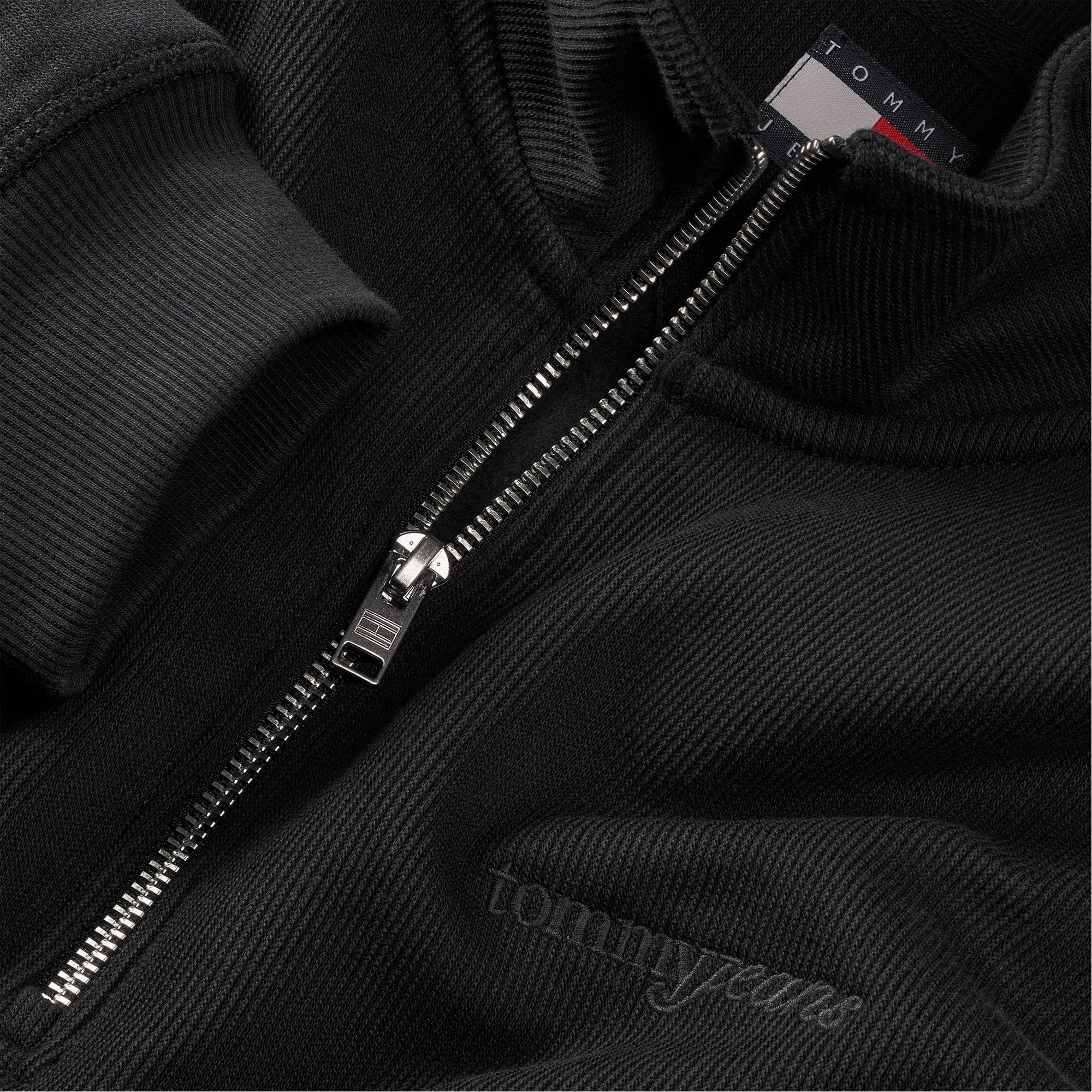 Tommy Hilfiger Jeans 90s Script Rib Fleece 1/4 Zipped Erkek Siyah Sweatshirt