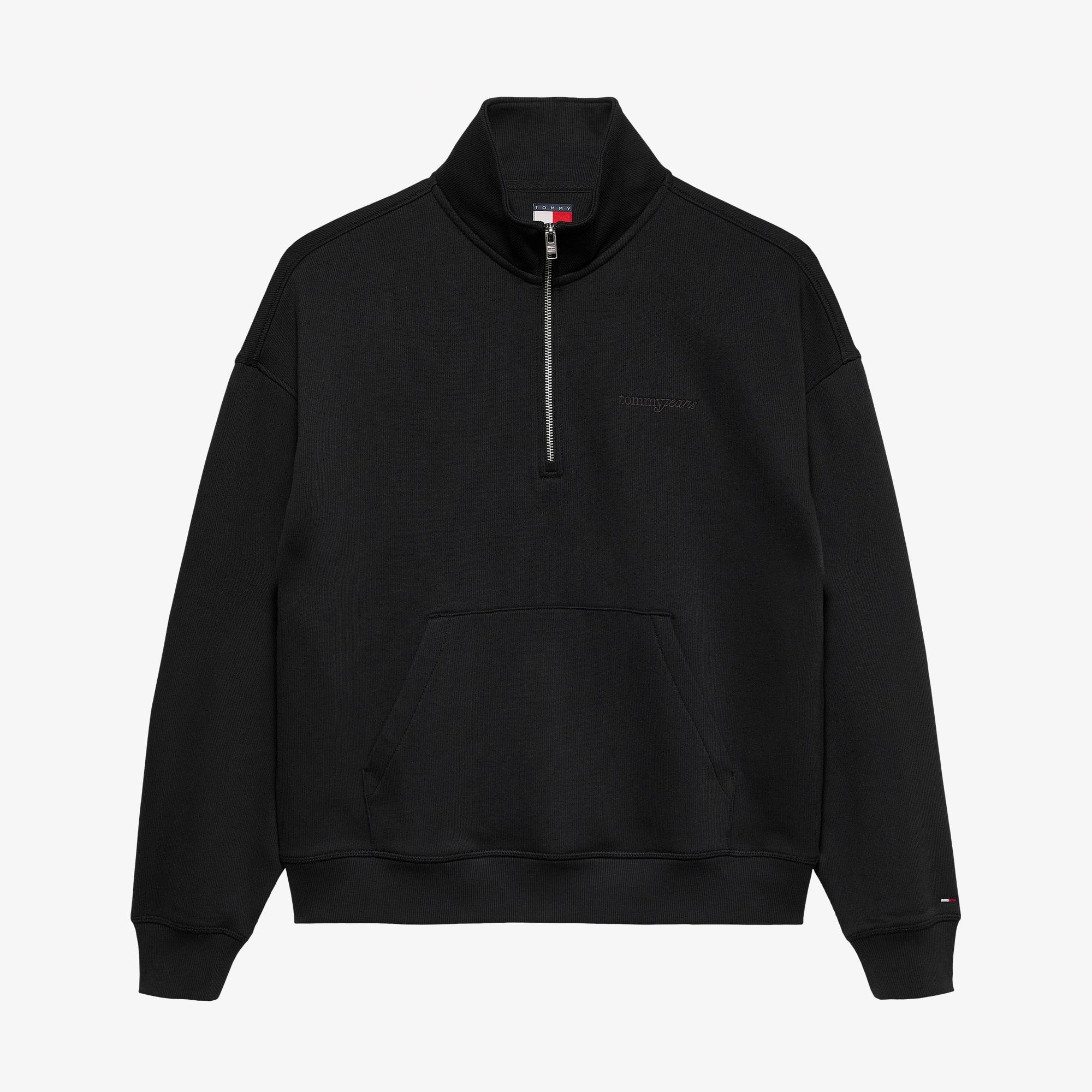 Tommy Hilfiger Jeans 90s Script Rib Fleece 1/4 Zipped Erkek Siyah Sweatshirt