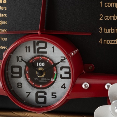  AIRPLANE KIRMIZI DUVAR SAATİ 78X8X21CM