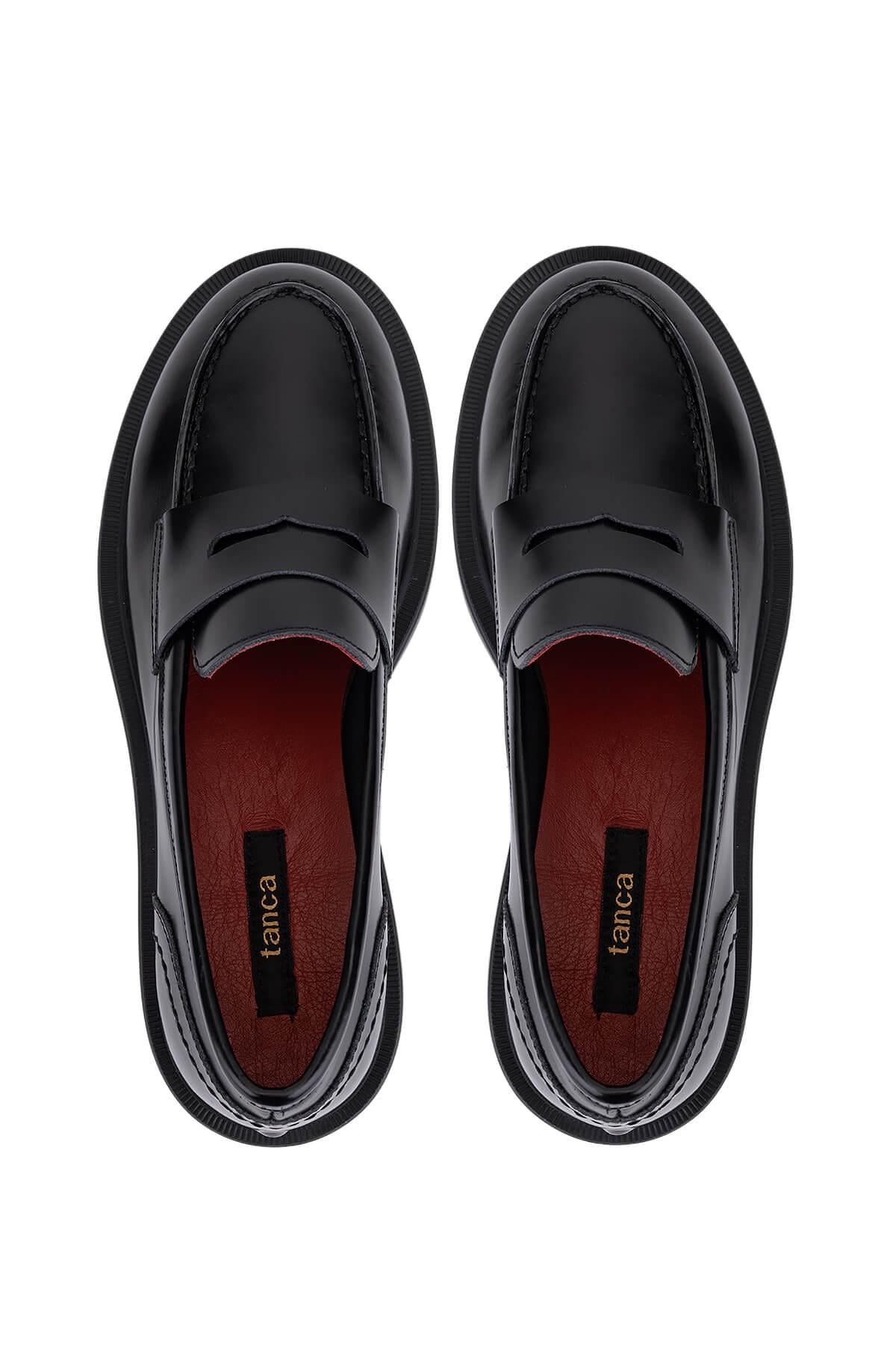 Tamer Tanca Kadın Hakiki Deri Siyah Açma Loafer Ayakkabı