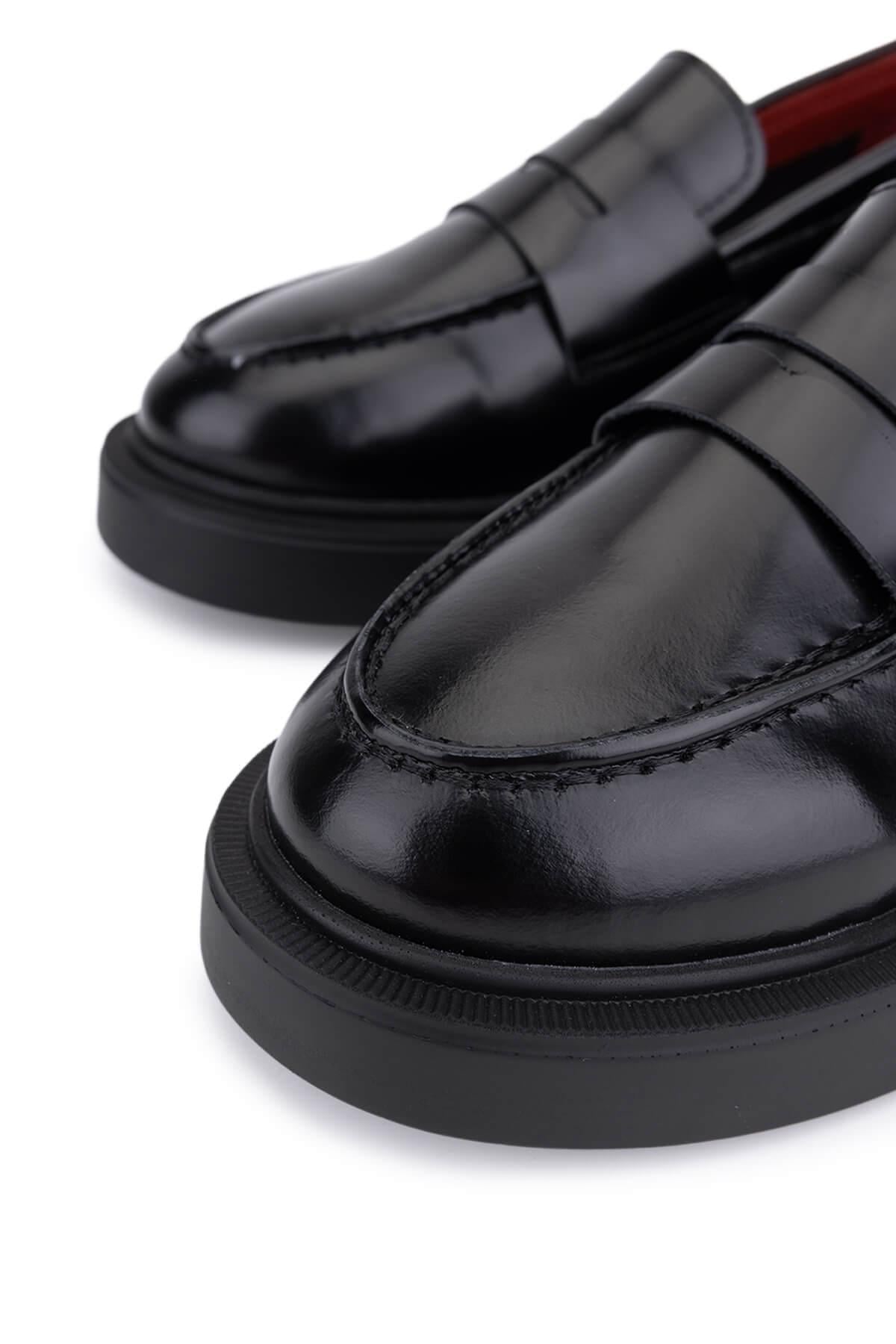 Tamer Tanca Kadın Hakiki Deri Siyah Açma Loafer Ayakkabı