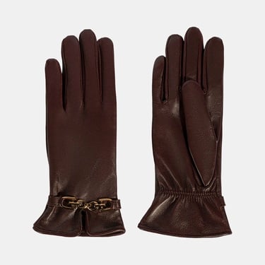  Kadın Bordo Zincir Aksesuarlı Deri Eldiven