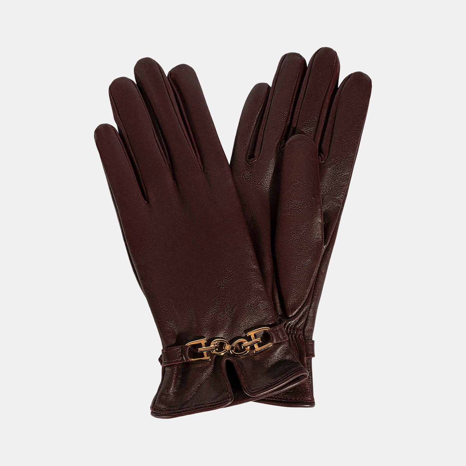  Kadın Bordo Zincir Aksesuarlı Deri Eldiven