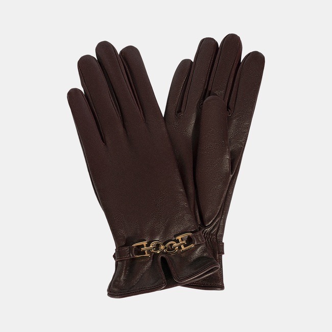  Kadın Bordo Zincir Aksesuarlı Deri Eldiven