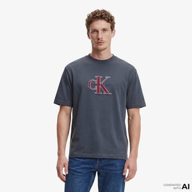  Calvin Klein Tricolor Monologo Graphic Erkek Mavi T-Shirt