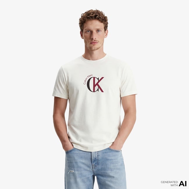  Calvin Klein 30S Graphic Erkek Beyaz T-Shirt