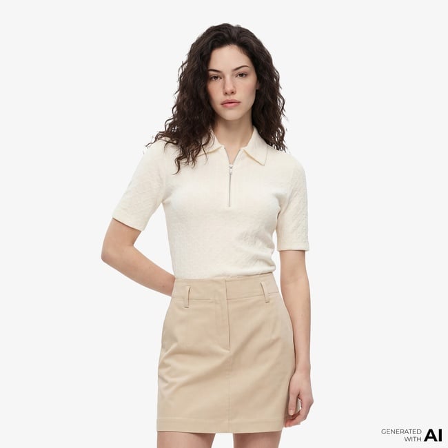  Calvin Klein Textured Kadın Beyaz Triko