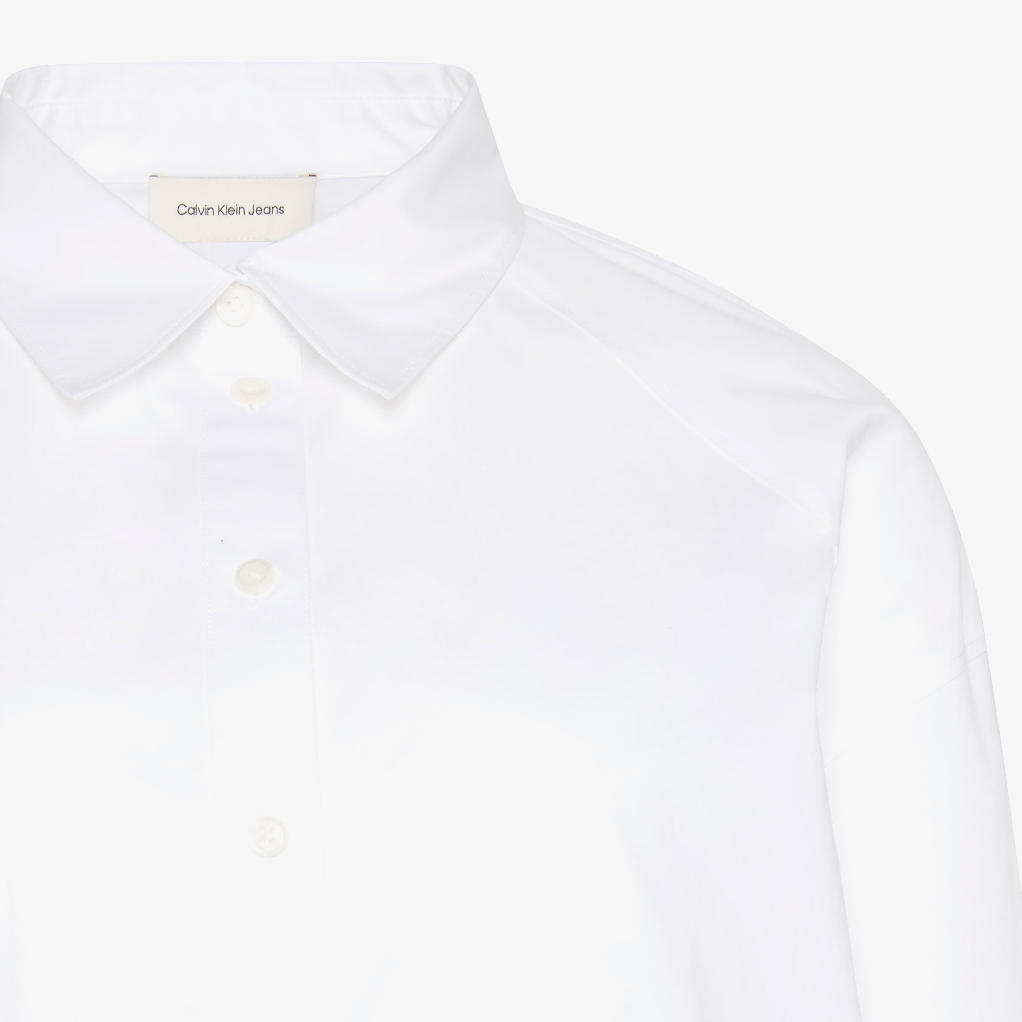 Calvin Klein Solid Boxy Cropped Kadın Beyaz Gömlek