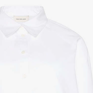  Calvin Klein Solid Boxy Cropped Kadın Beyaz Gömlek