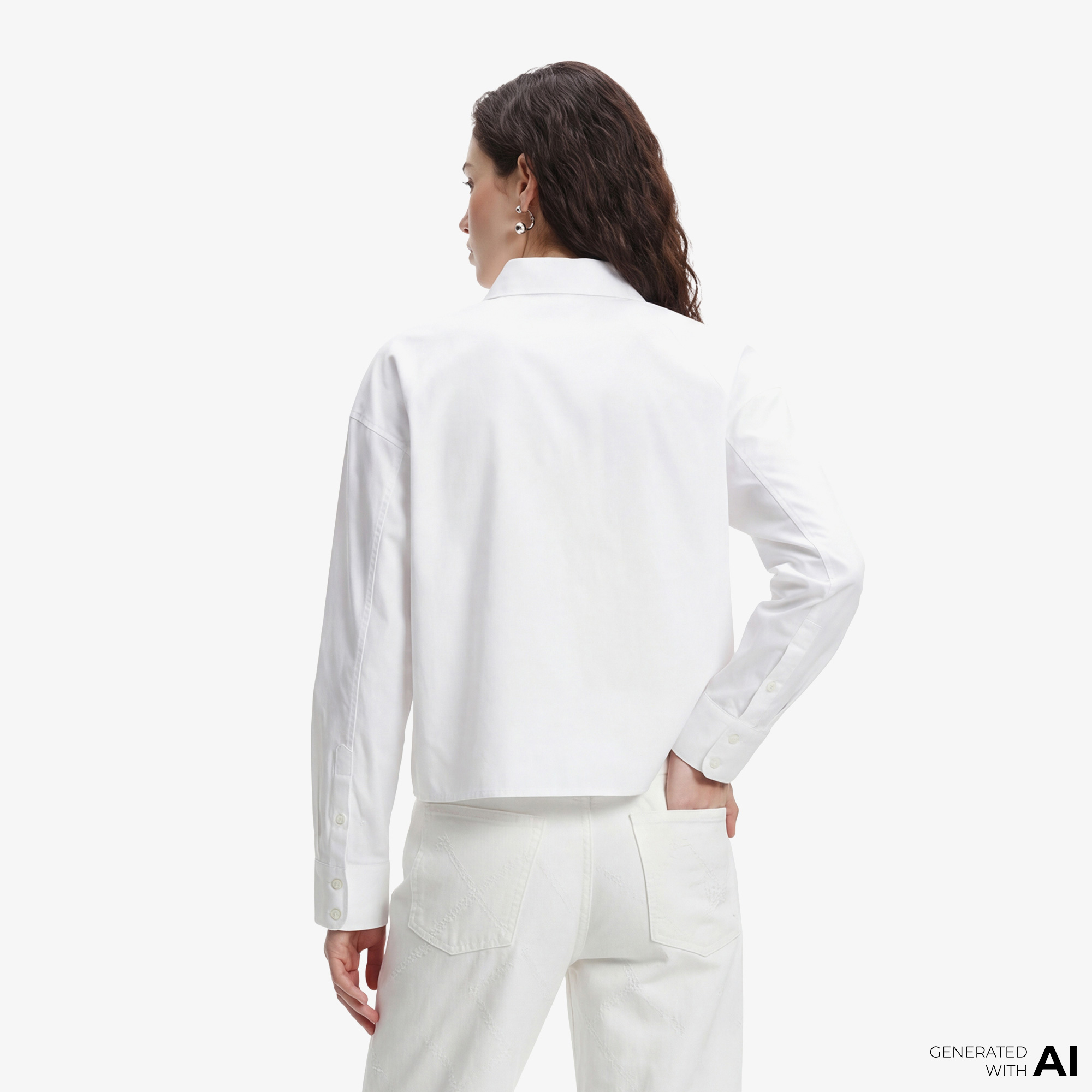 Calvin Klein Solid Boxy Cropped Kadın Beyaz Gömlek