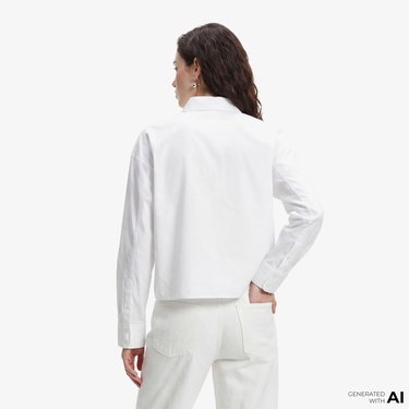  Calvin Klein Solid Boxy Cropped Kadın Beyaz Gömlek