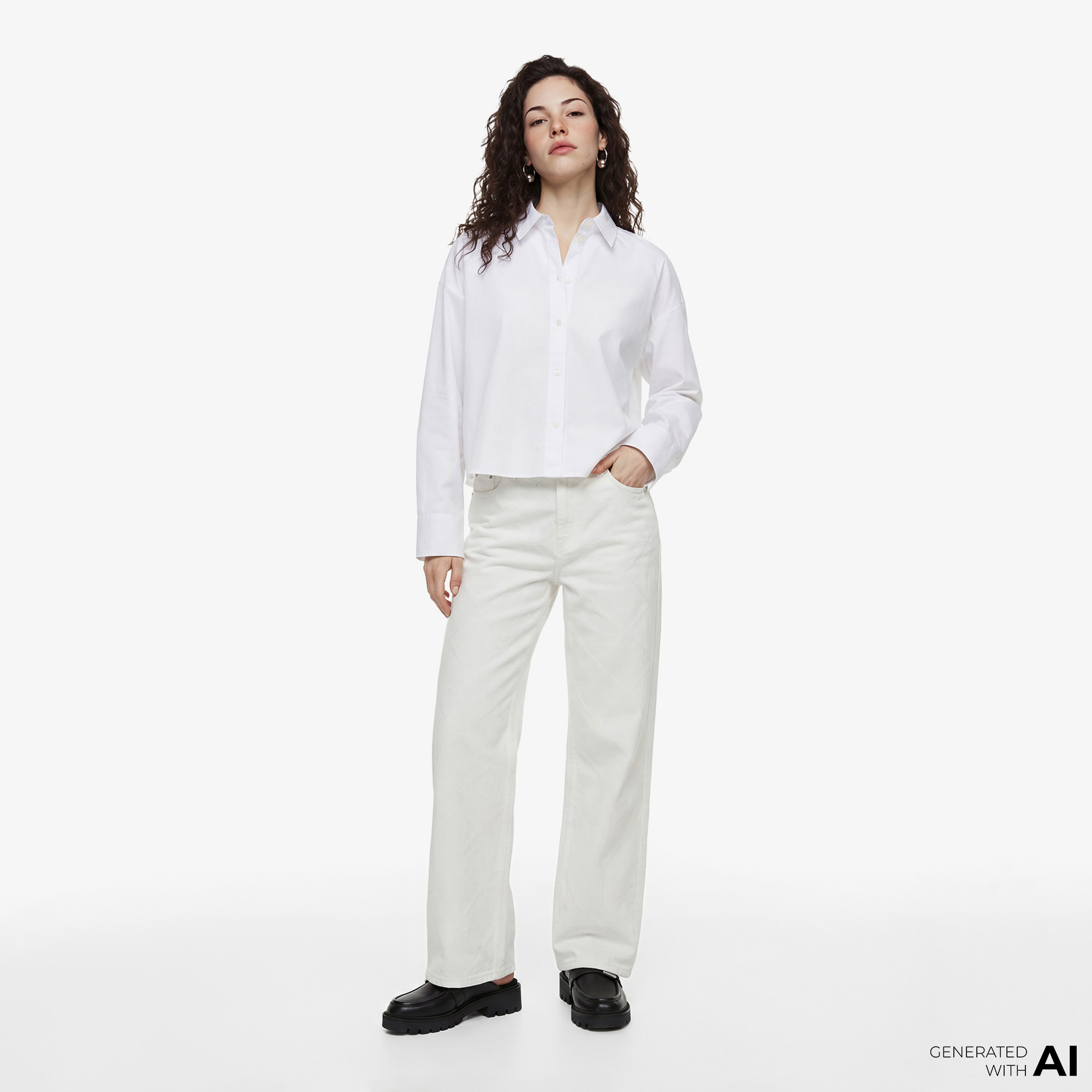 Calvin Klein Solid Boxy Cropped Kadın Beyaz Gömlek