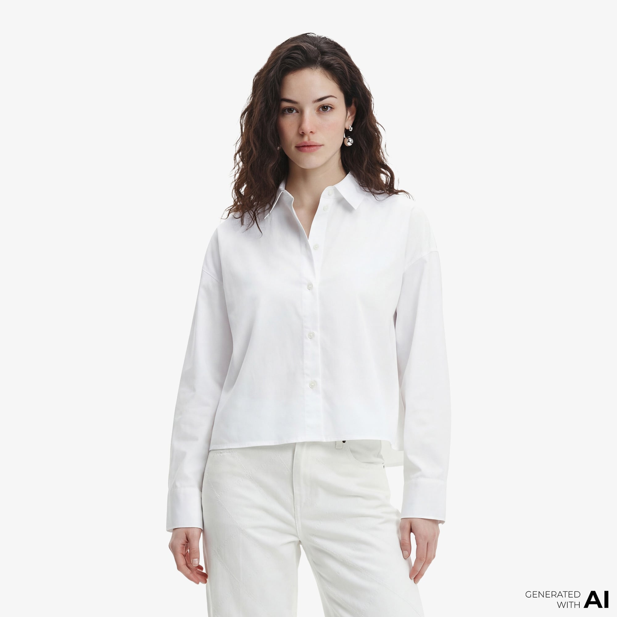  Calvin Klein Solid Boxy Cropped Kadın Beyaz Gömlek