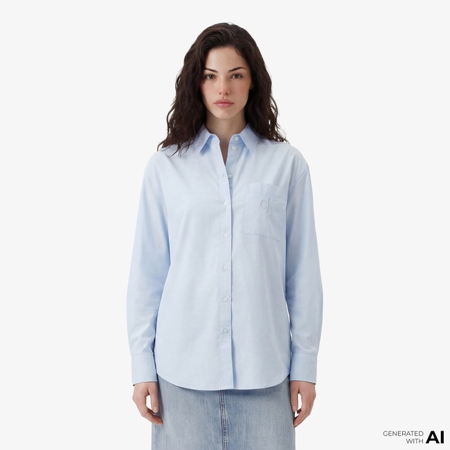  Calvin Klein Poplin Relaxed Kadın Gri Gömlek