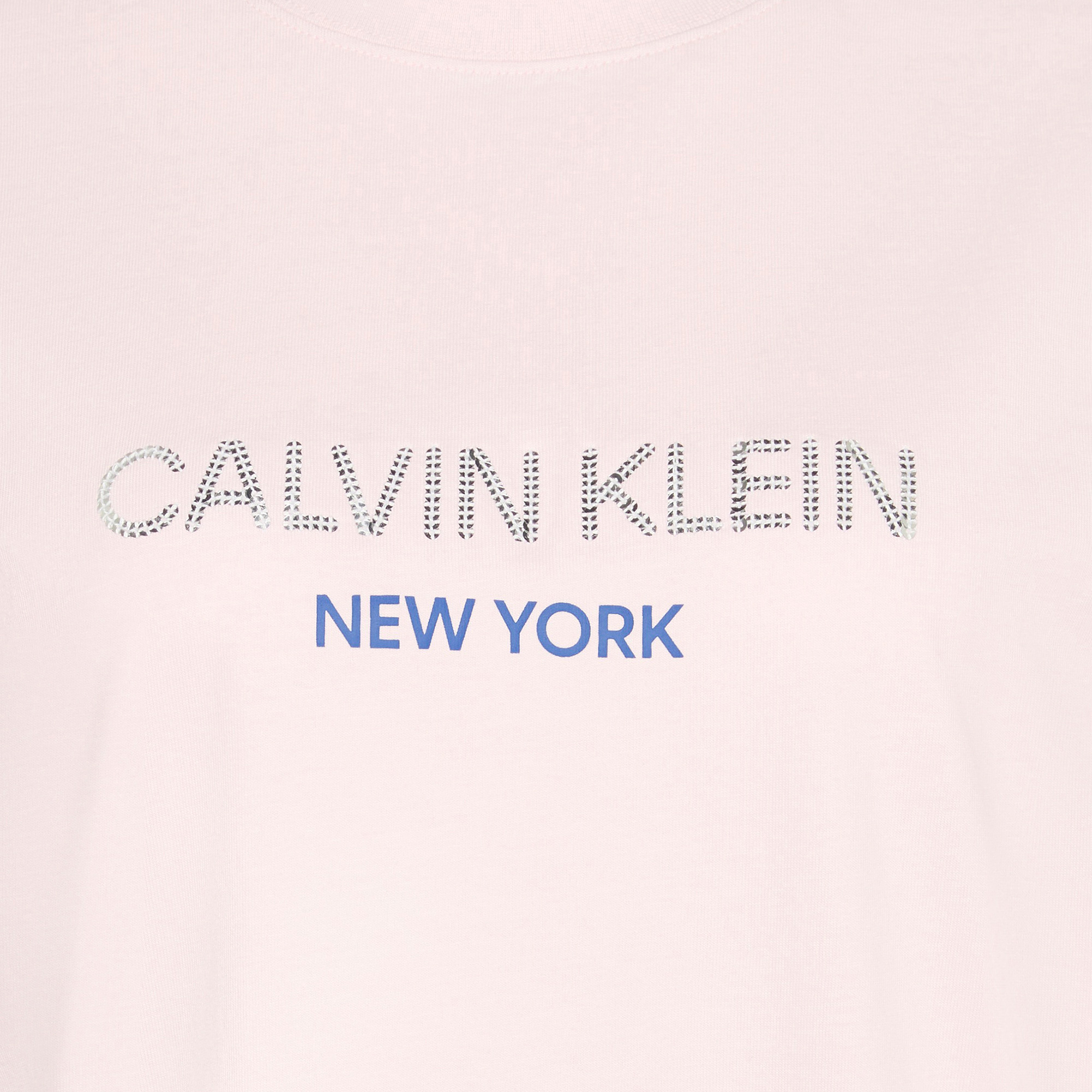 Calvin Klein Relaxed Sequin Logo Kadın Pembe T-Shirt