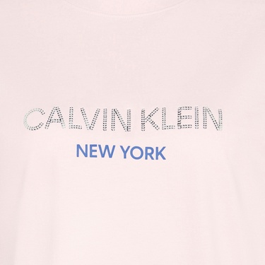  Calvin Klein Relaxed Sequin Logo Kadın Pembe T-Shirt