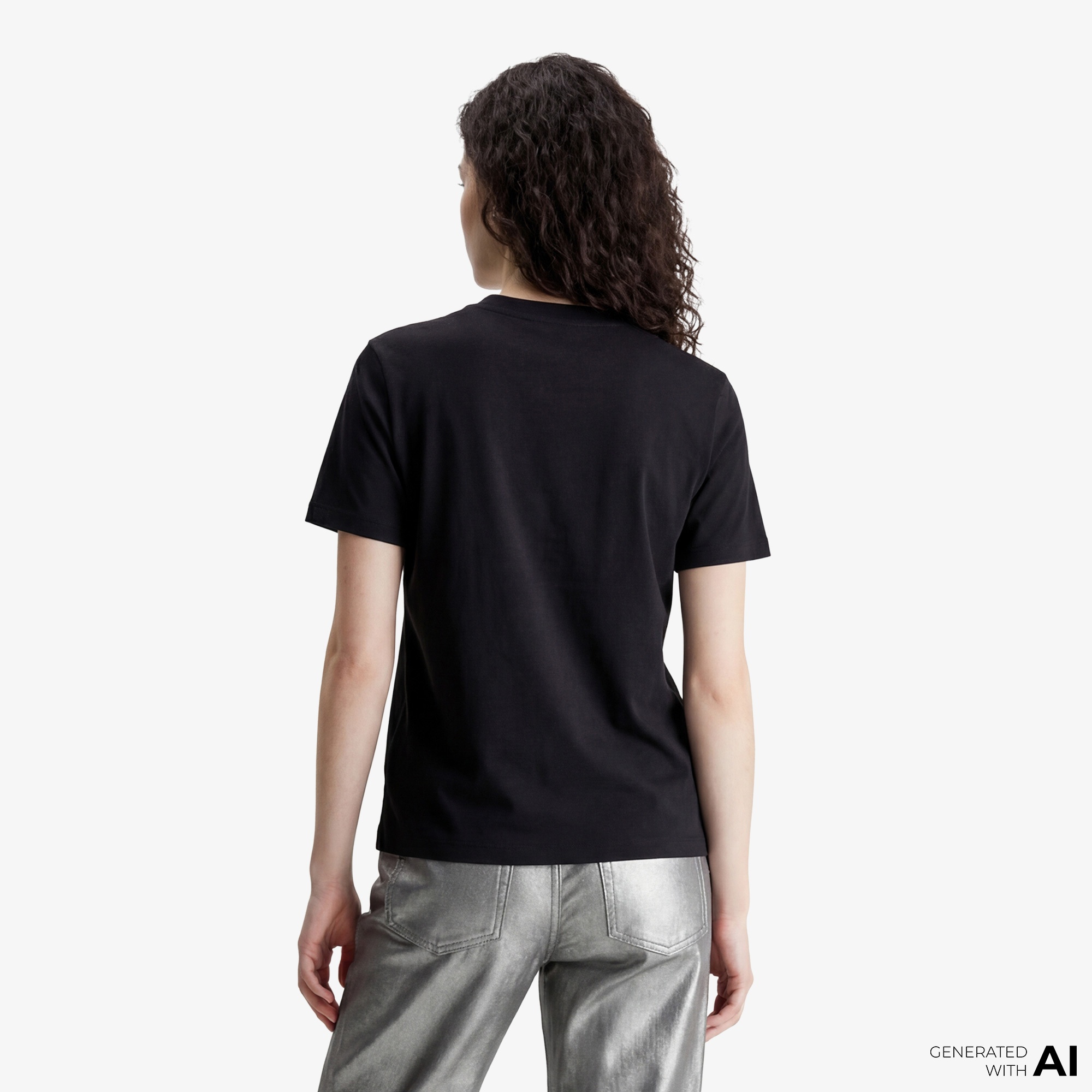 Calvin Klein Classic Monologo Metallic Kadın Siyah T-Shirt