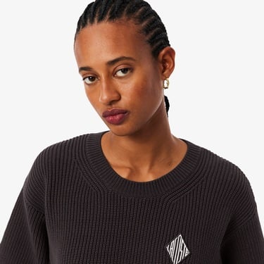  Lacoste Kadın Loose Fit Bisiklet Yaka Kahverengi Kazak