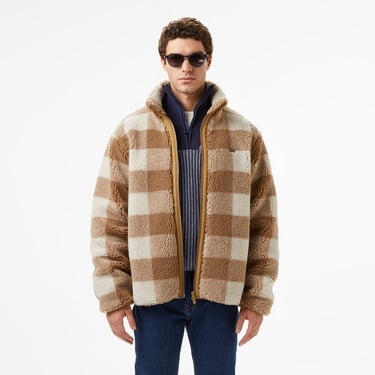  Lacoste Erkek Dik Yaka Ekose Bej Mont