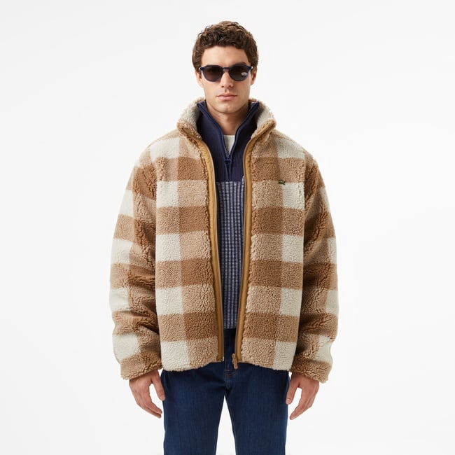  Lacoste Erkek Dik Yaka Ekose Bej Mont