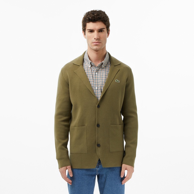  Lacoste Erkek Classic Fit V Yaka Haki Hırka