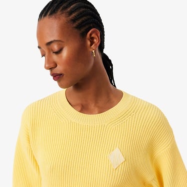  Lacoste Kadın Loose Fit Bisiklet Yaka Sarı Kazak