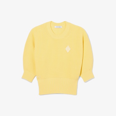  Lacoste Kadın Loose Fit Bisiklet Yaka Sarı Kazak