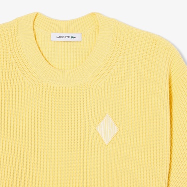  Lacoste Kadın Loose Fit Bisiklet Yaka Sarı Kazak