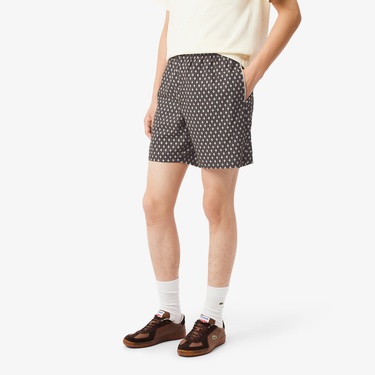  Lacoste Erkek Relaxed Fit Desenli Kahverengi Şort