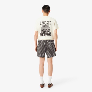  Lacoste Erkek Relaxed Fit Desenli Kahverengi Şort