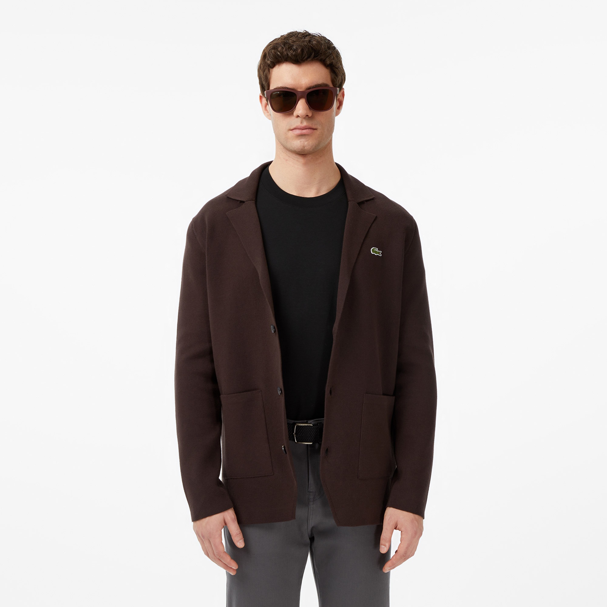 Lacoste Erkek Classic Fit V Yaka Kahverengi Hırka