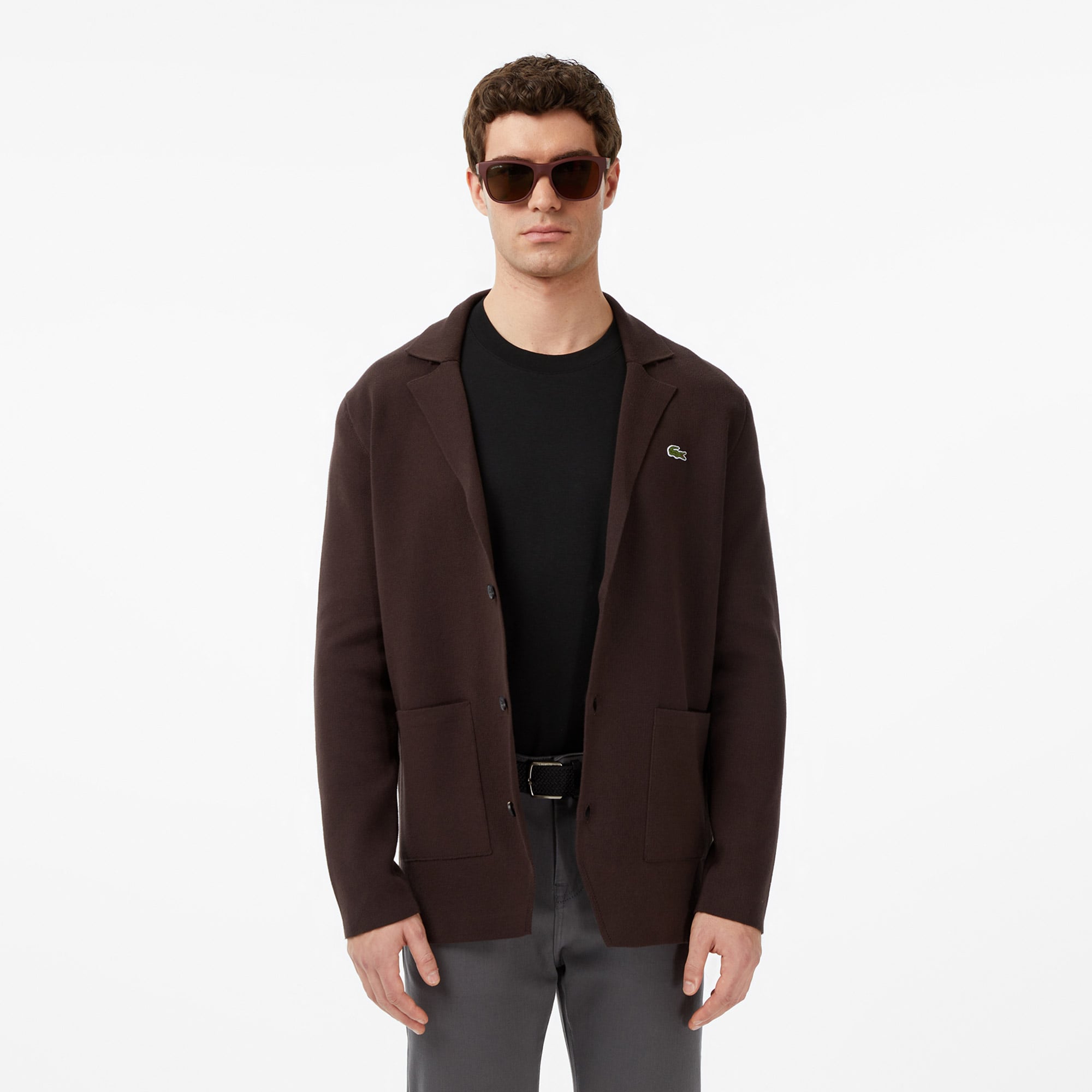  Lacoste Erkek Classic Fit V Yaka Kahverengi Hırka