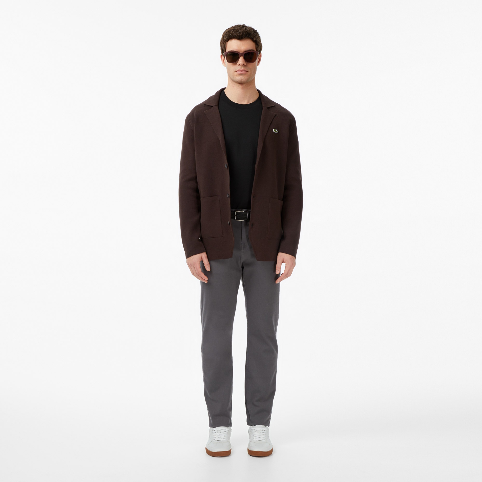 Lacoste Erkek Classic Fit V Yaka Kahverengi Hırka