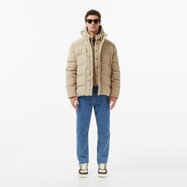  Lacoste Erkek Kapüşonlu Bej Mont