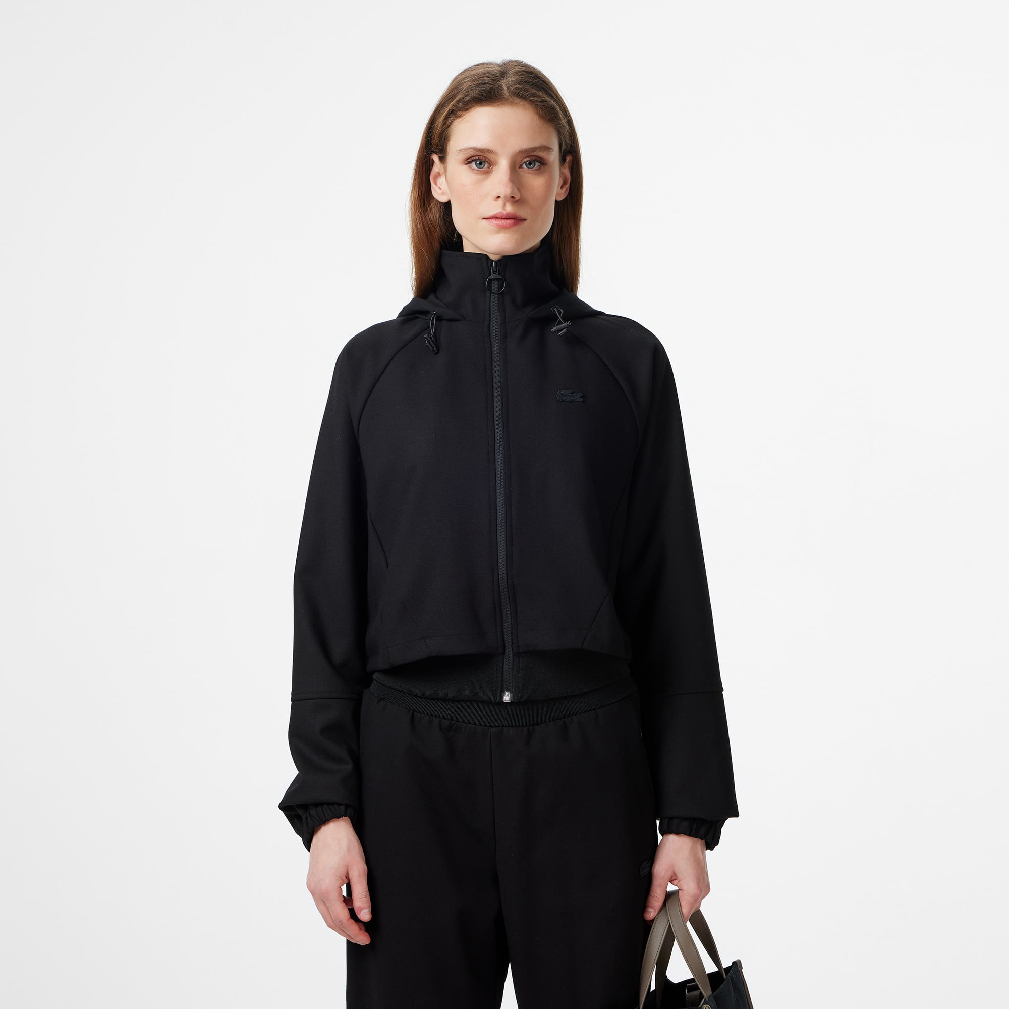  Lacoste Kadın Regular Fit Kapüşonlu Siyah Dış Gömlek