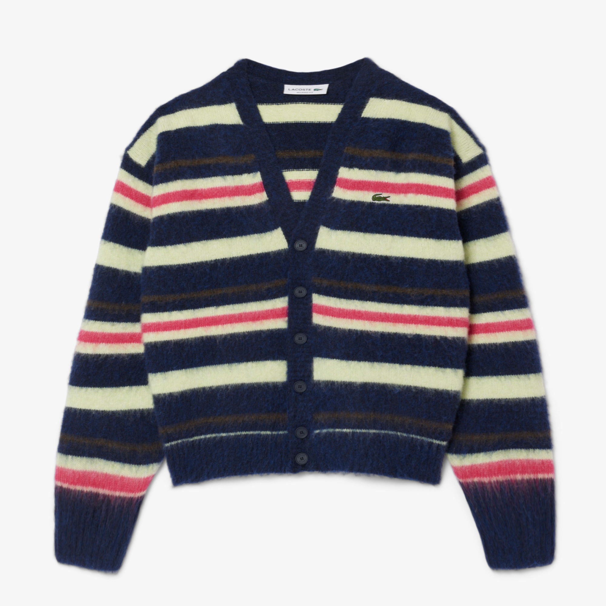 Lacoste Erkek Relaxed Fit V Yaka Desenli Renkli Hırka