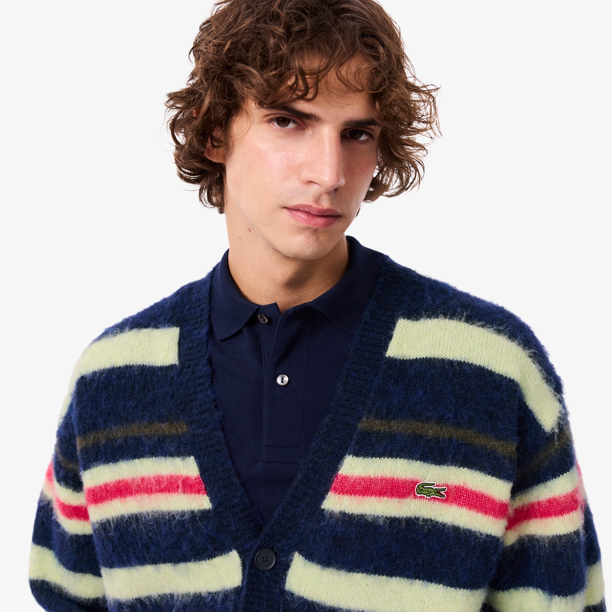 Lacoste Erkek Relaxed Fit V Yaka Desenli Renkli Hırka