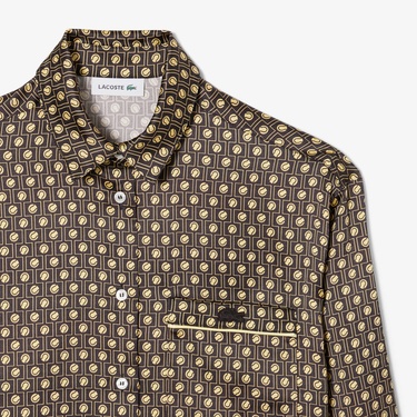  Lacoste Kadın Oversize Fit Desenli Kahverengi Gömlek