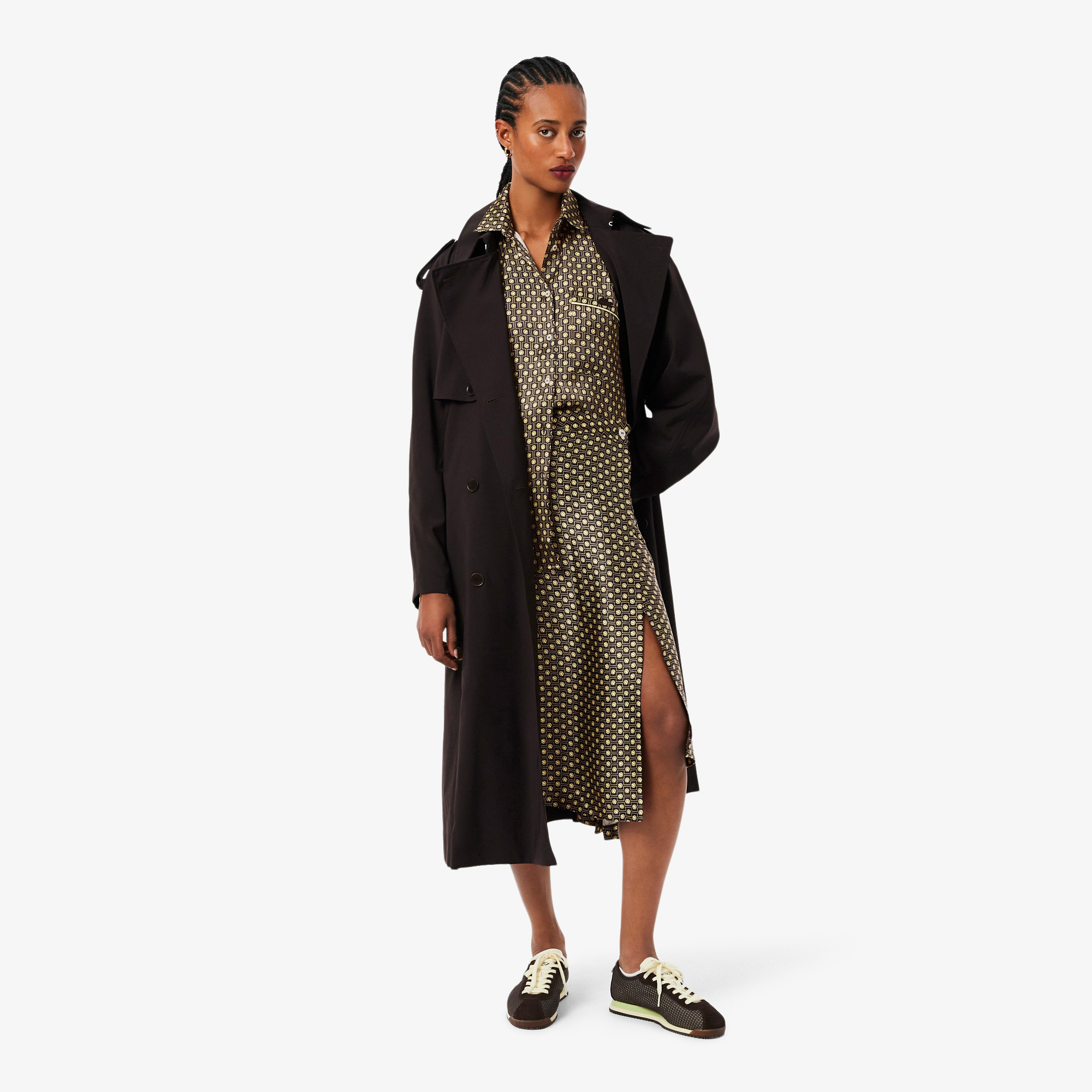 Lacoste Kadın Oversize Fit Desenli Kahverengi Gömlek