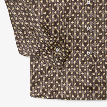  Lacoste Kadın Oversize Fit Desenli Kahverengi Gömlek