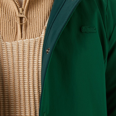  Lacoste Erkek Dik Yaka Çift Taraflı Koyu Yeşil Mont