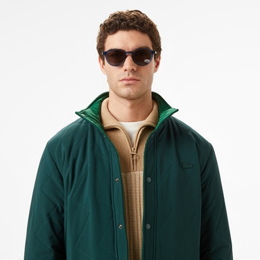  Lacoste Erkek Dik Yaka Çift Taraflı Koyu Yeşil Mont
