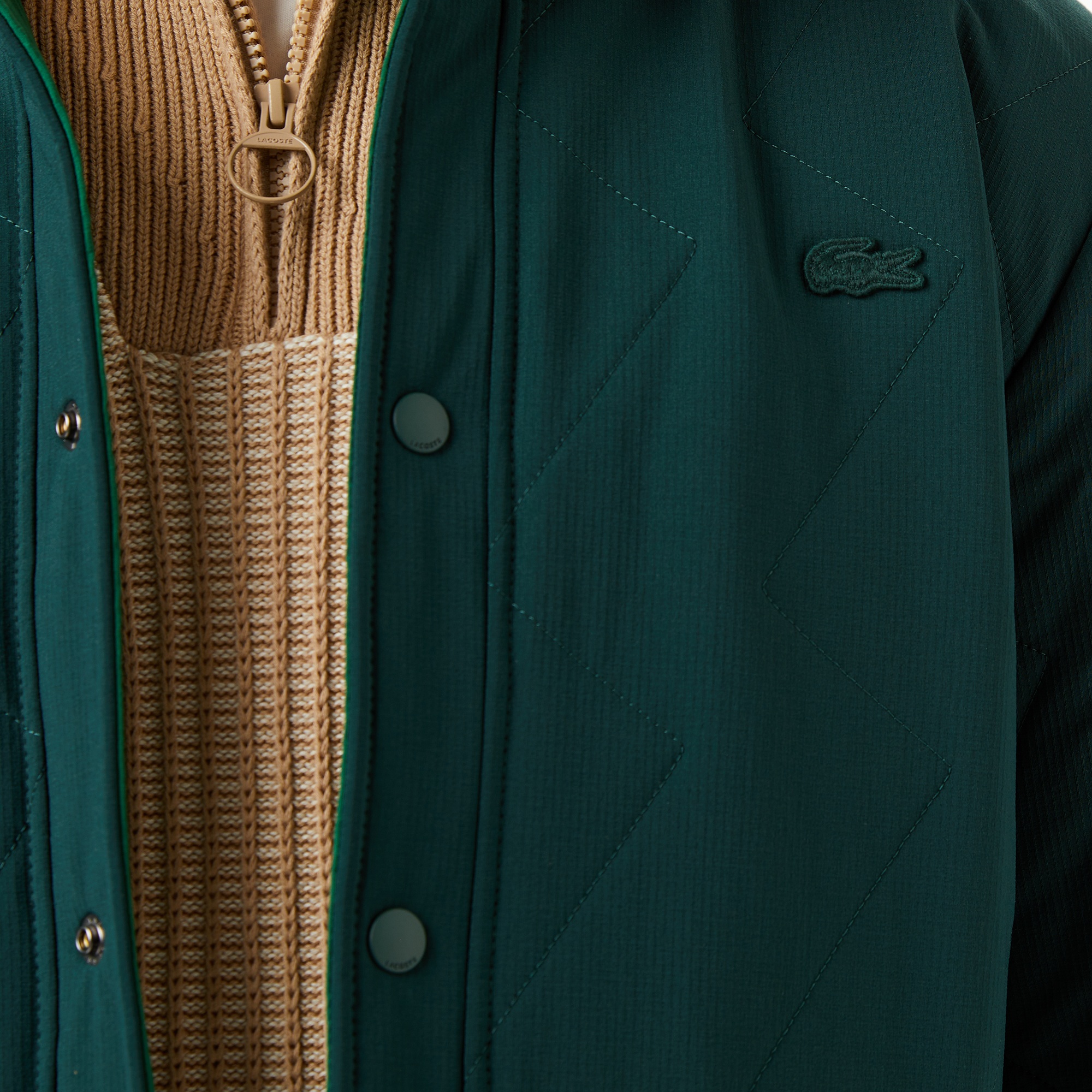 Lacoste Erkek Dik Yaka Çift Taraflı Koyu Yeşil Mont