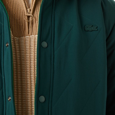 Lacoste Erkek Dik Yaka Çift Taraflı Koyu Yeşil Mont