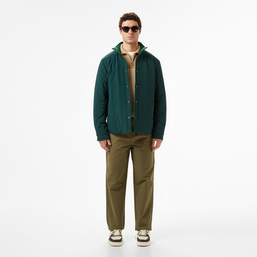  Lacoste Erkek Dik Yaka Çift Taraflı Koyu Yeşil Mont