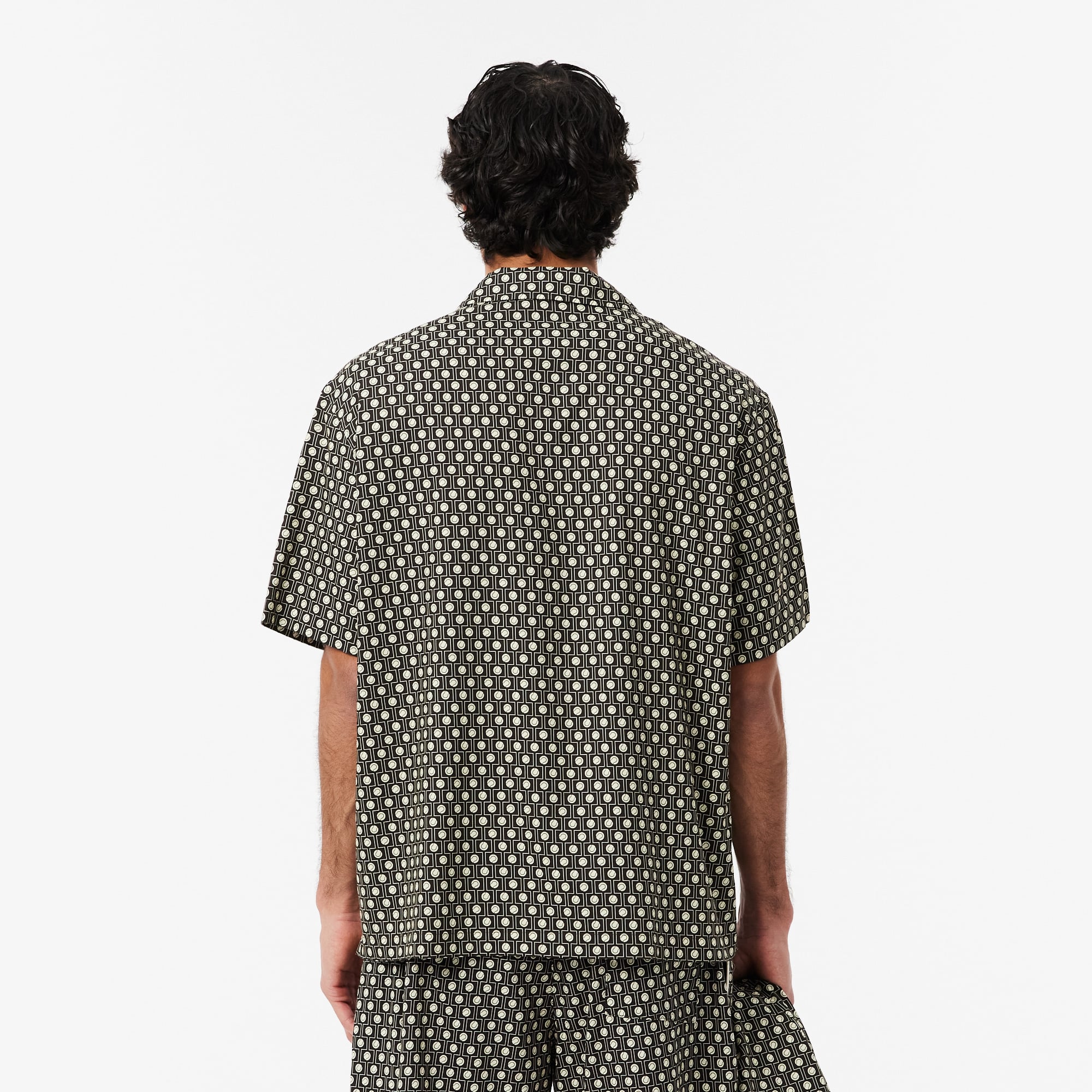 Lacoste Erkek Relaxed Fit Kısa Kollu Desenli Kahverengi Gömlek